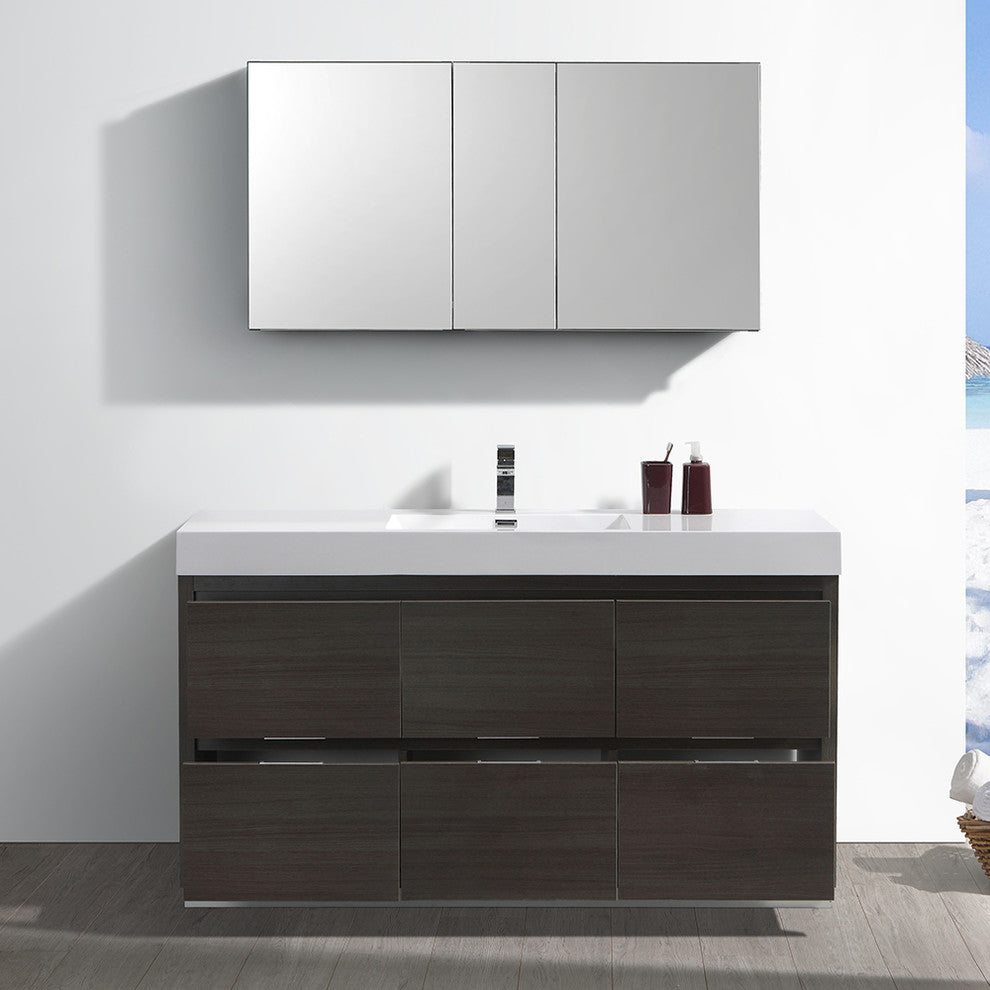 Valencia 60" Gray Oak Free Standing Vanity Set, Cabinet, Faucet FFT1046BN