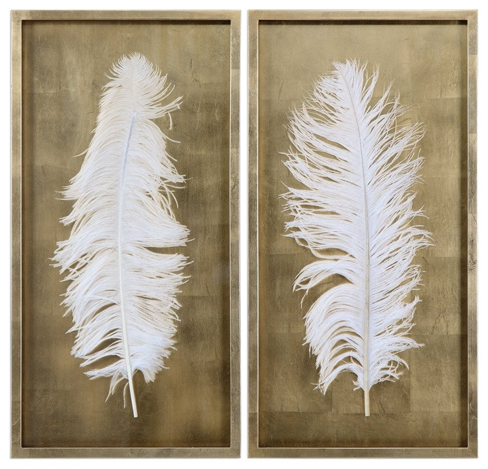 White Feathers Gold Shadow Box, Set of 2 Designed by Grace Feyock