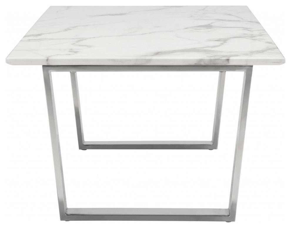 Designer's Choice White Faux Marble and Steel Coffee Table