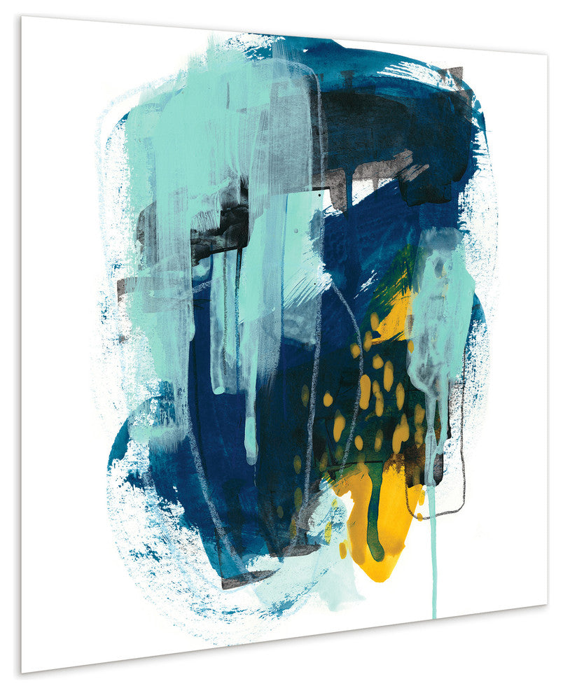 "Intuitive Motion" Blue Abstract Wall Art Free Floating Tempered Glass Print