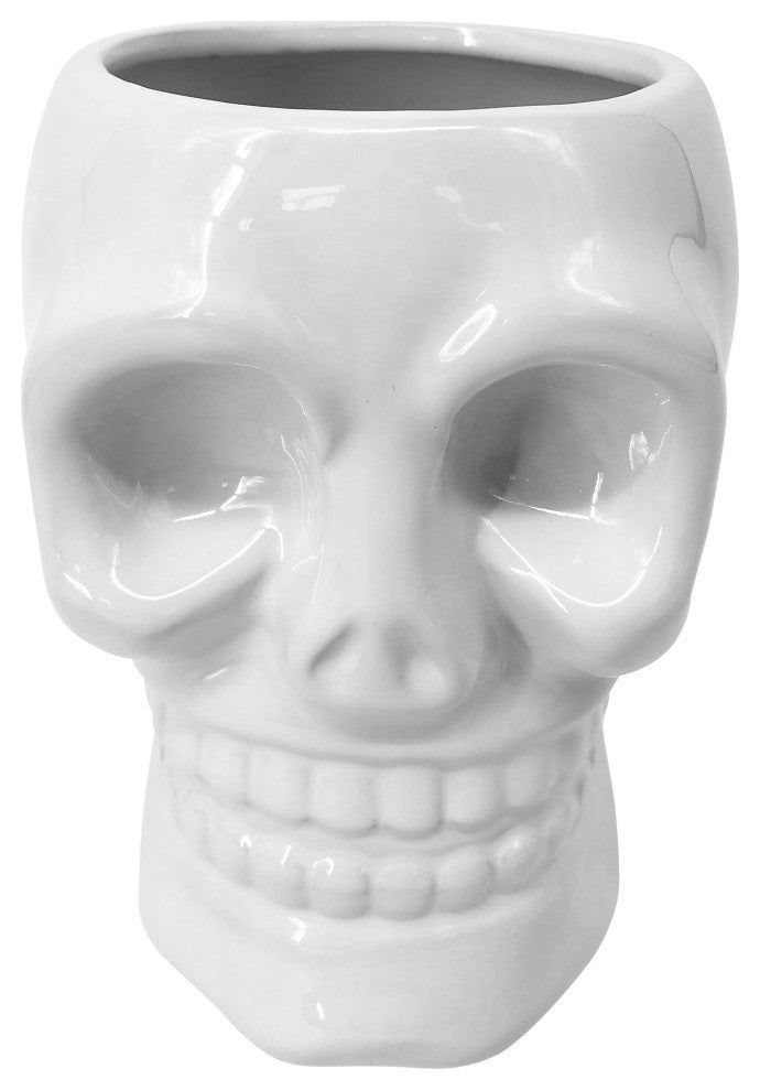 Ceramic 6" Skull Vase, White