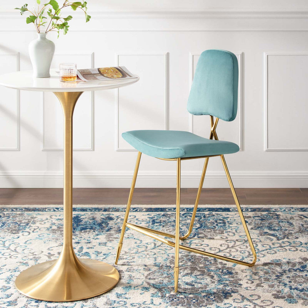 Bar Stool Chair Barstool, Velvet, Metal, Blue, Modern, Bar Pub Bistro Restaurant