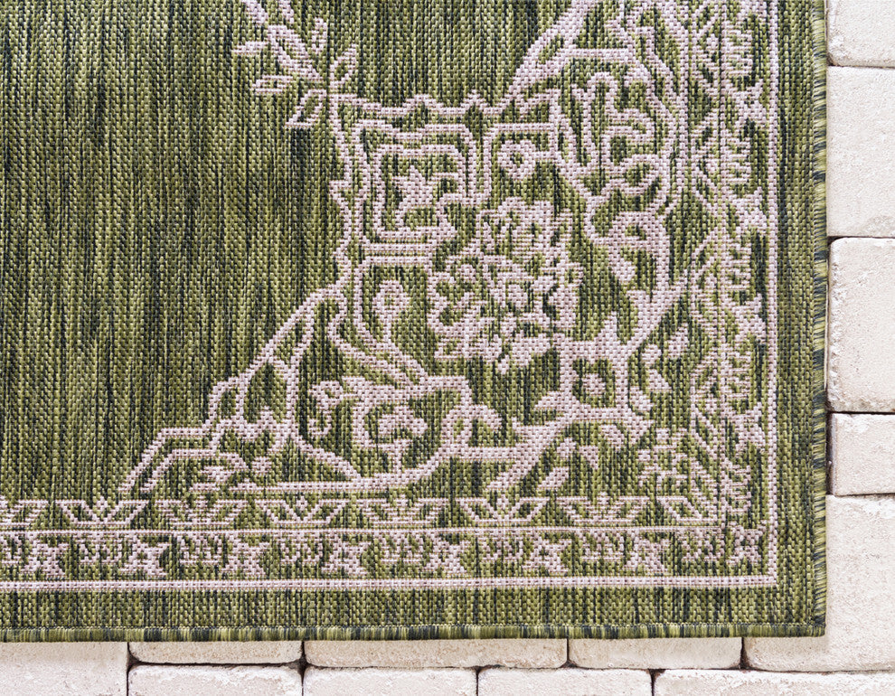 Rug Unique Loom Outdoor Traditional Green Rectangular 6' 0 x 9' 0