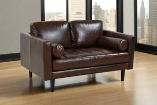 Philippe Top Grain Leather Love Seat - Chocolate Brown