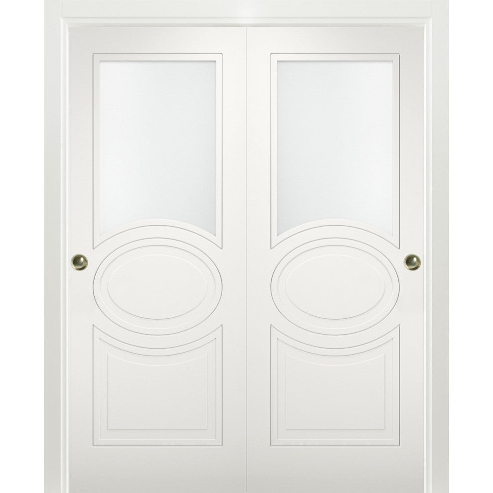 Sliding Closet Glass Bypass Doors / Mela 7012 Matte White / Rails, 48" X 96" ( 2* 24x96)