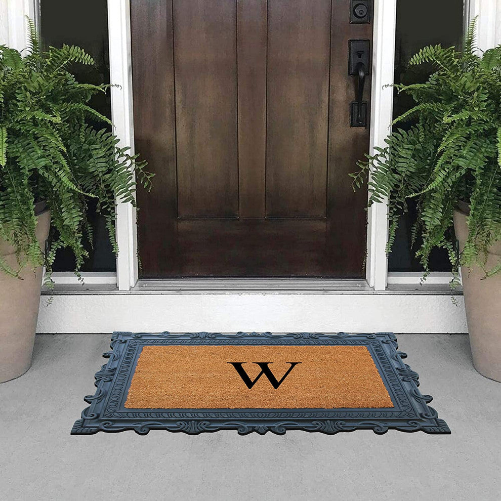 Carson Black/Beige Rubber And Coir 24"x36", Monogrammed Doormat, W