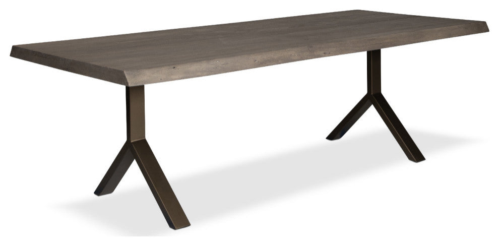 Brooks Dining Table, Y Base, 40"x116", Sandblasted Grey Top, Brass Base