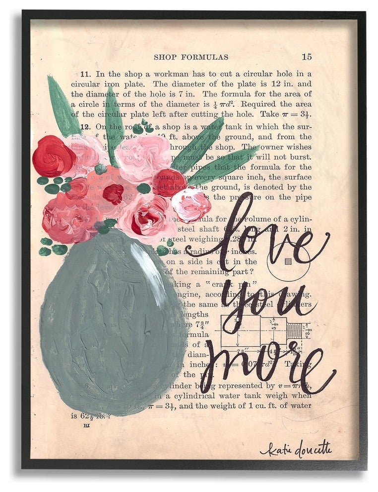 Stupell Ind. Love You More Painterly Book Page Framed Giclee, 16x20