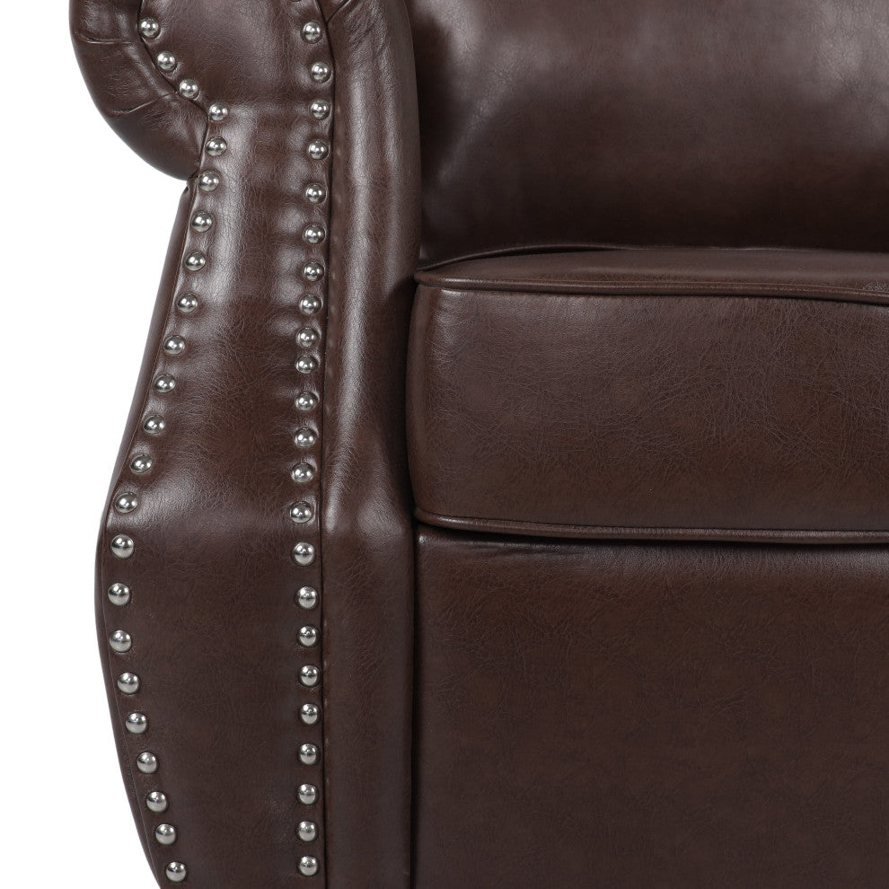 Burkehaven Contemporary Faux Leather Club Chair With Nailhead Trim, Dark Brown