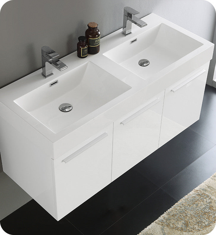 Fresca Vista 48" Double Sink Bathroom Vanity, Glossy White