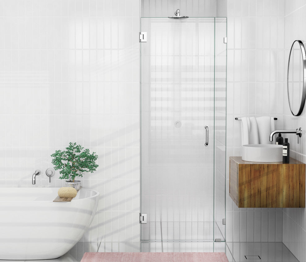 78"x30" Frameless Shower Door, Wall Hinge, Polished Chrome