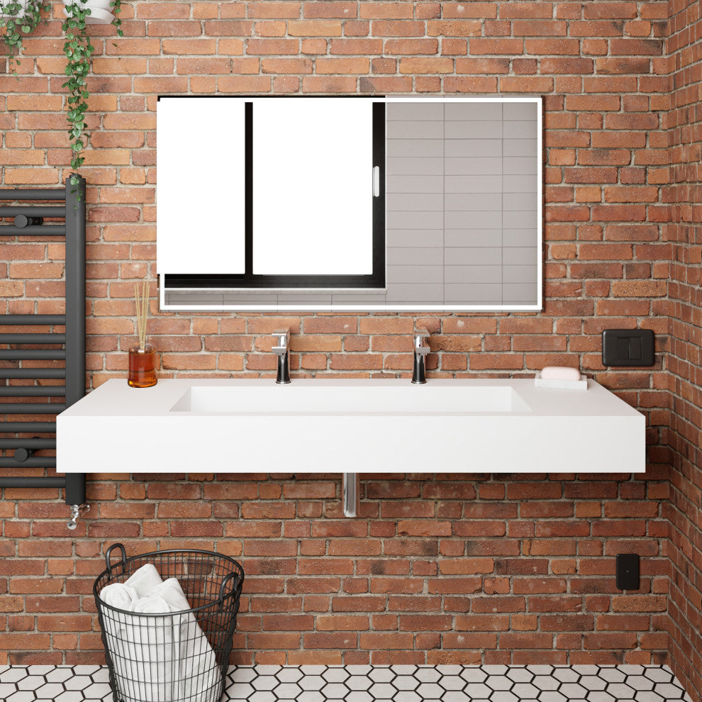 CastelloUSA Pyramid Solid Surface Wall Mounted Ramp Basin Sink, White, 60", Standard