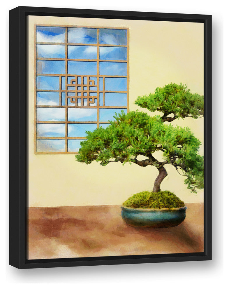 Bonsai Tree Relaxing Spa Room 18x24 Black Floating Framed Canvas