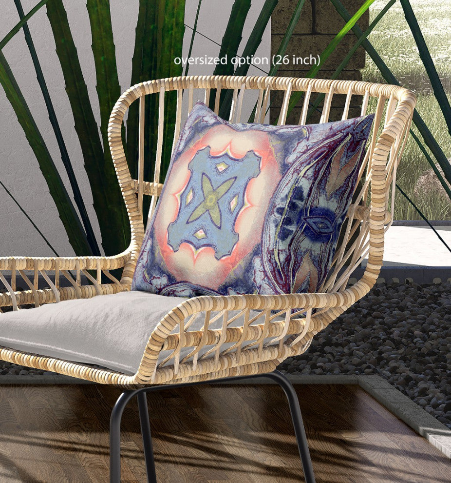 28" Indigo Peach Geo Tribal Indoor Outdoor Throw Pillow