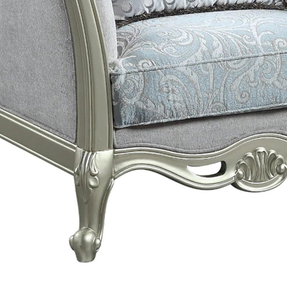 Benzara BM276231 44" Classic Accent Chair, Fabric Cushioned Seat, Gray/Champagne