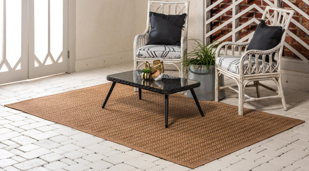 Rug Unique Loom Outdoor Border Light Brown Rectangular 5' 3 x 8' 0