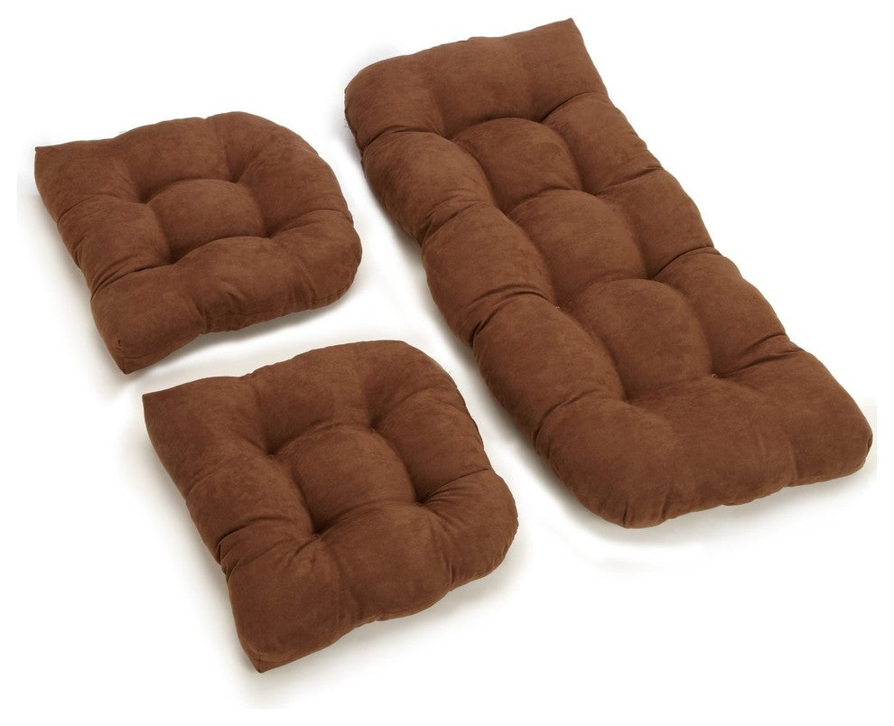 U-Shaped Microsuede Tufted Settee Cushion Set, Set of 3, Chocolate Brown
