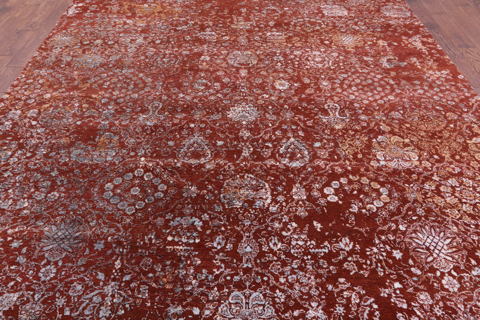 8' 11" X 12' 3" Wool and Silk Modern Handmade Rug Q12085