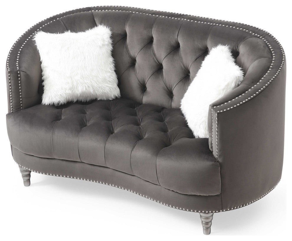 Dania 64 in. W Flared Arm Velvet Straight Sofa, Gray