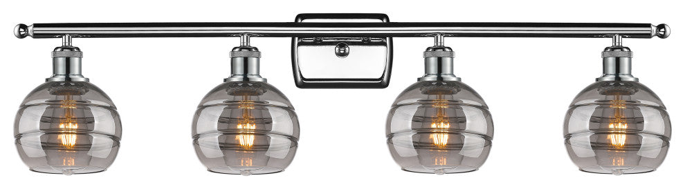 Ballston-Rochester 4-Light 36" Bath Vanity Light, Polished Chrome, Light Smoke