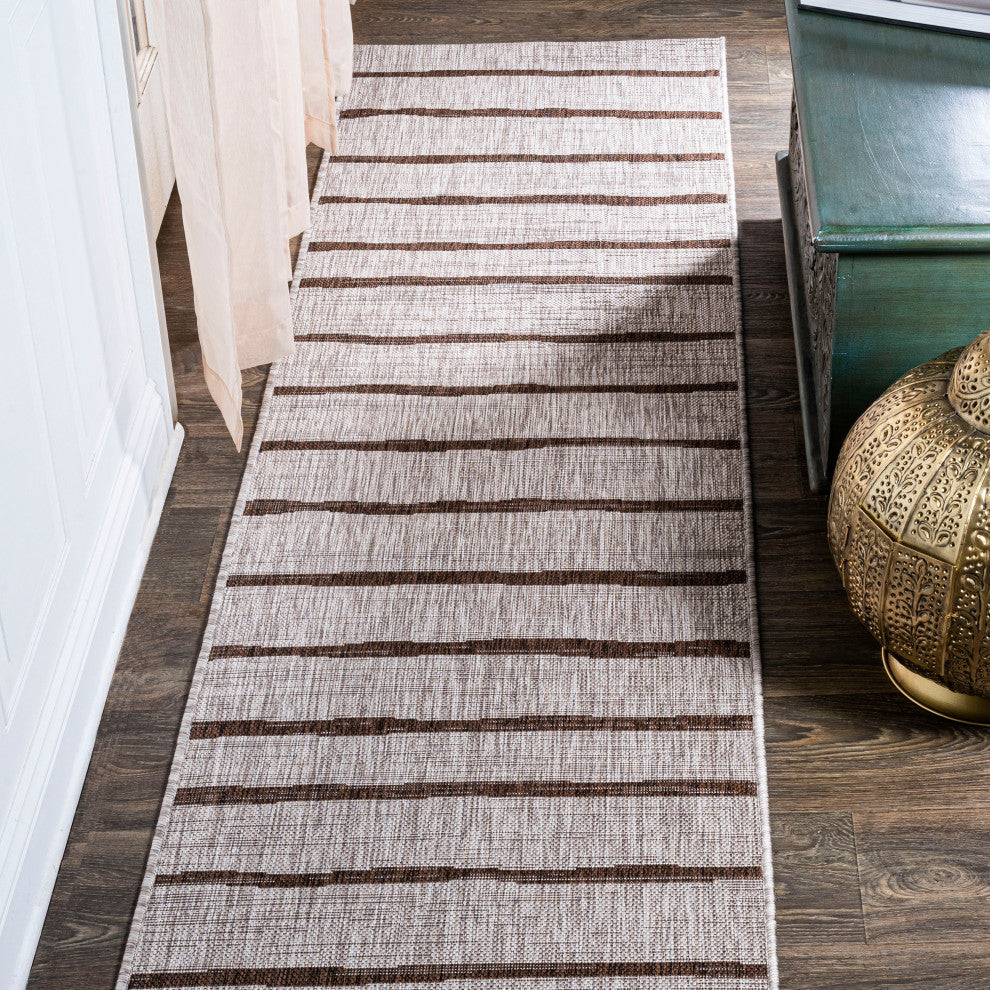Colonia Berber Stripe Indoor/Outdoor Rug, Beige/Brown, 2x10