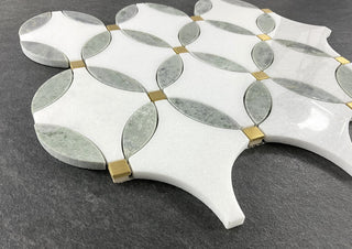 10 Pieces - Waterjet Marble and Metal Wall Mosaic Tile