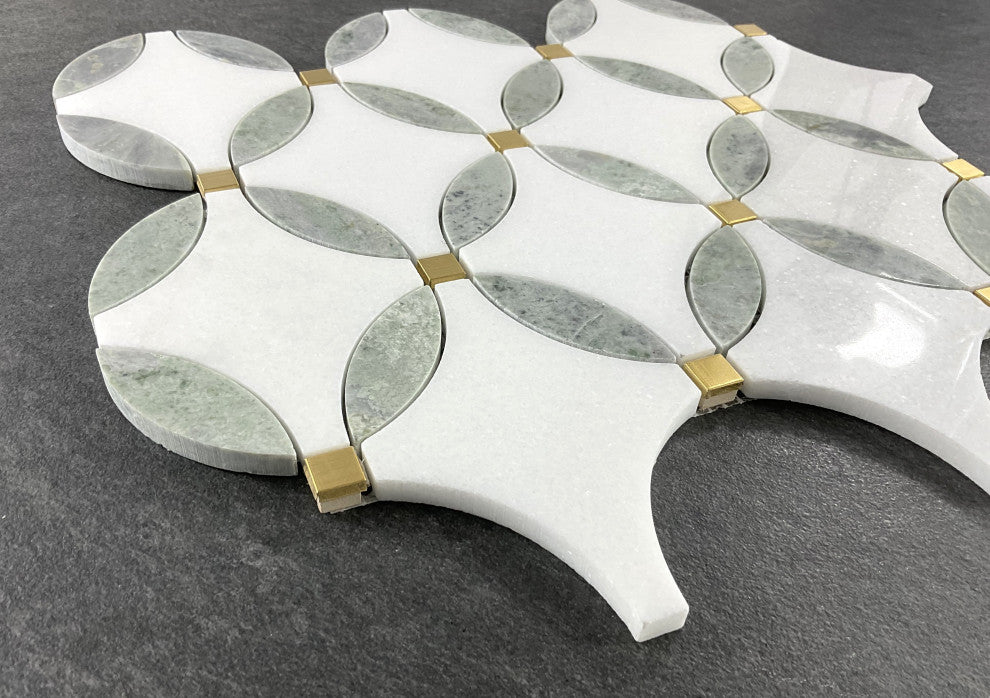 10 Pieces - Waterjet Marble and Metal Wall Mosaic Tile