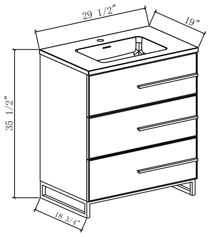 Freestanding White Vanity with Matte Black Sand Sink Top, 30"