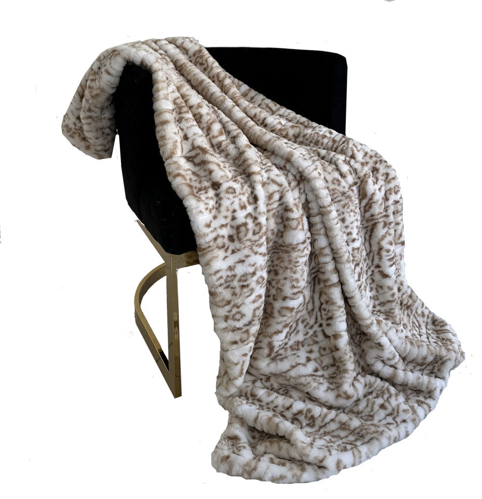 Plutus Light Brown Luxe Lash Faux Fur Throw Blanket, 90"L x 90"W Full