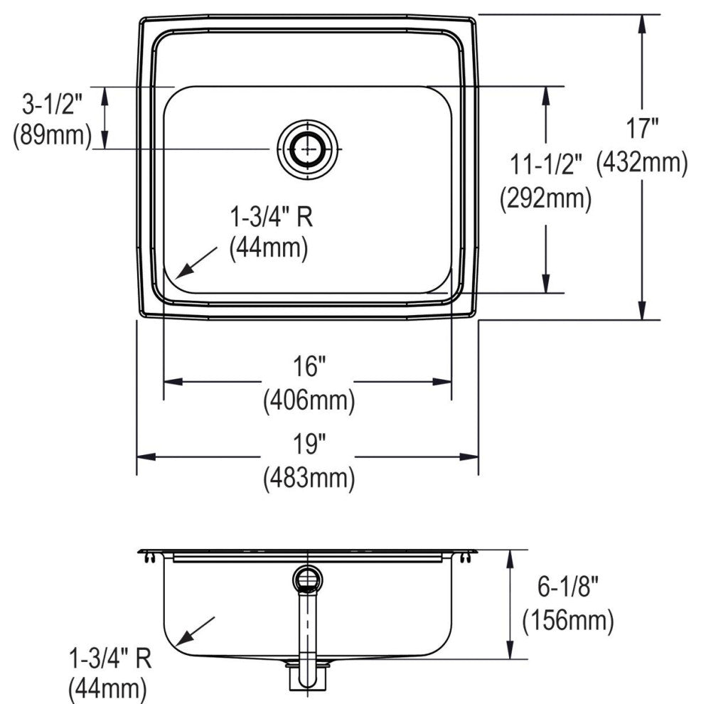 PSLVR19173 Celebrity Stainless Steel 19" x 17" Drop-in Bathroom Sink