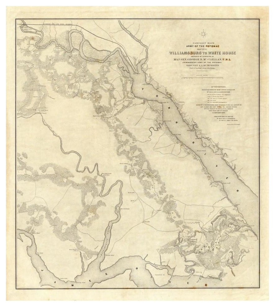 "Civil War - Williamsburg To White House, 1862" Print by Henry L. Abbot, 41"x46"