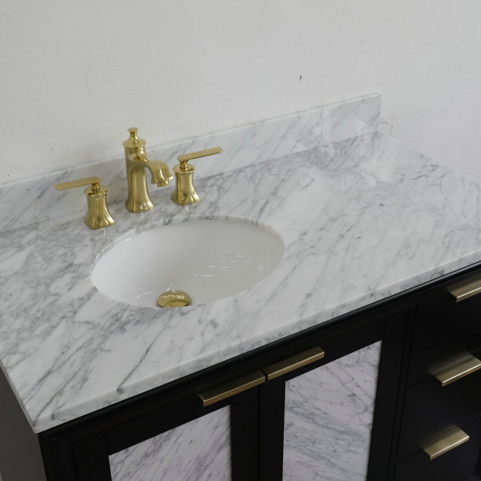 43" Single Vanity, Black Finish With White Carrara