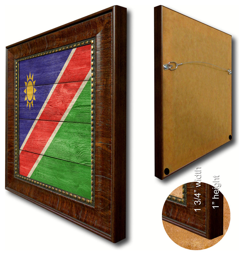 Namibia Country Textured Flag Print With Brown Gold Frame, 15"X21"