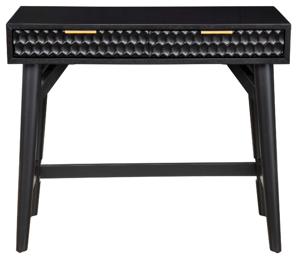 Benzara BM269319 Writing Desk With 2 Drawers and Wooden Frame, Black
