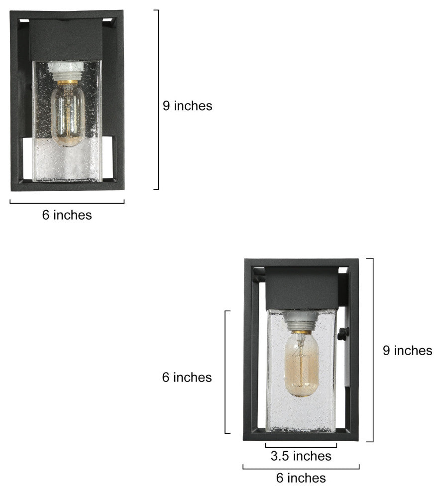 1-Light  Matte Black with Rectangle Seeded Glass(Set Of 2) Outdoor Wall Light