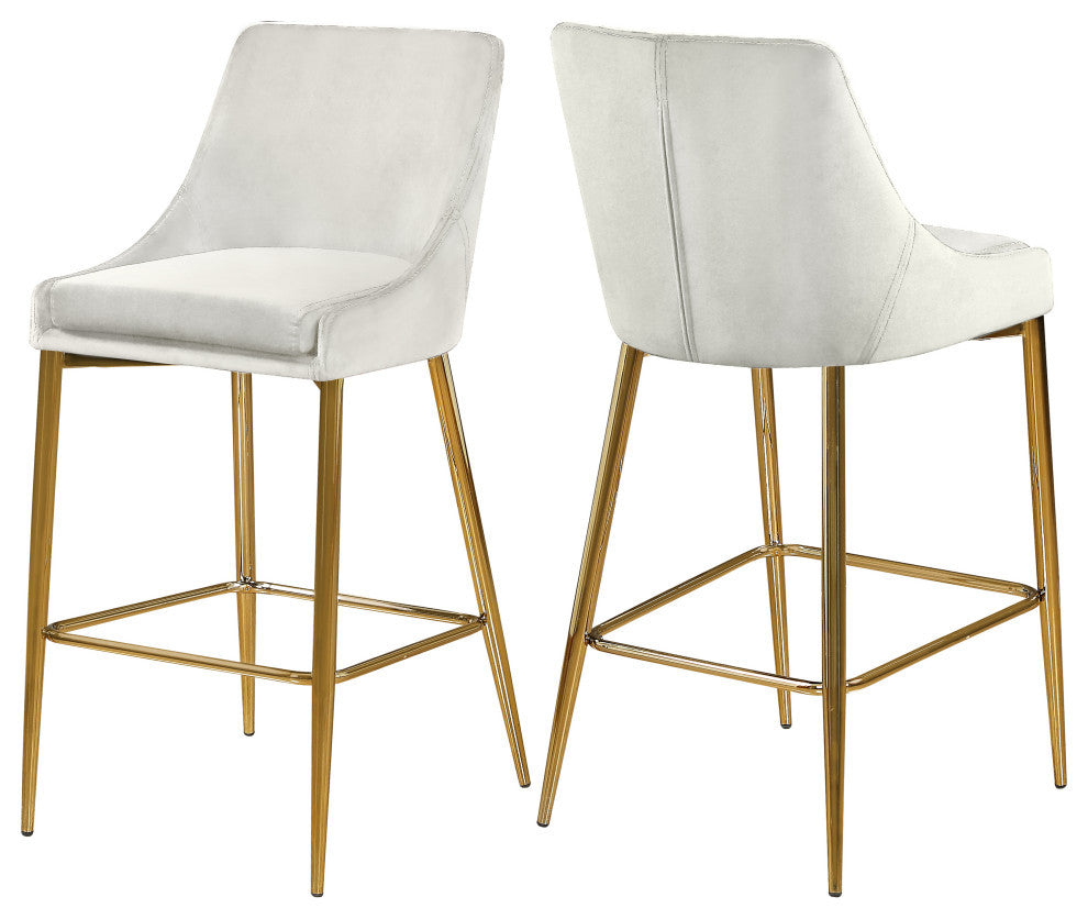 Karina Velvet Stool (Set of 2), Cream, Gold Base