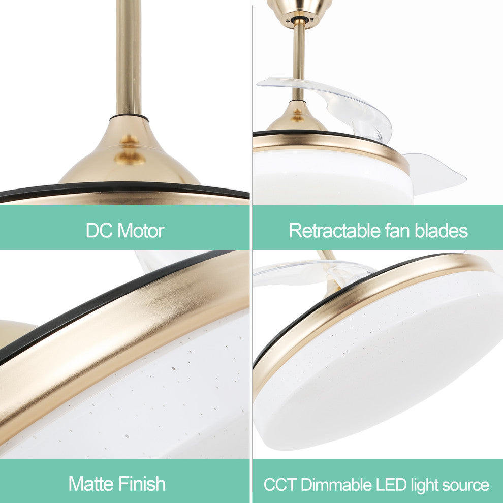 3-Blade LED Ceiling Fan With Remote Control and Light Kit, Gold