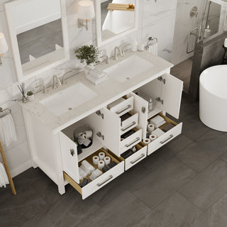 Eviva Aberdeen 60"Wx22"D Double Sink Bathroom Vanity, Quartz Countertop