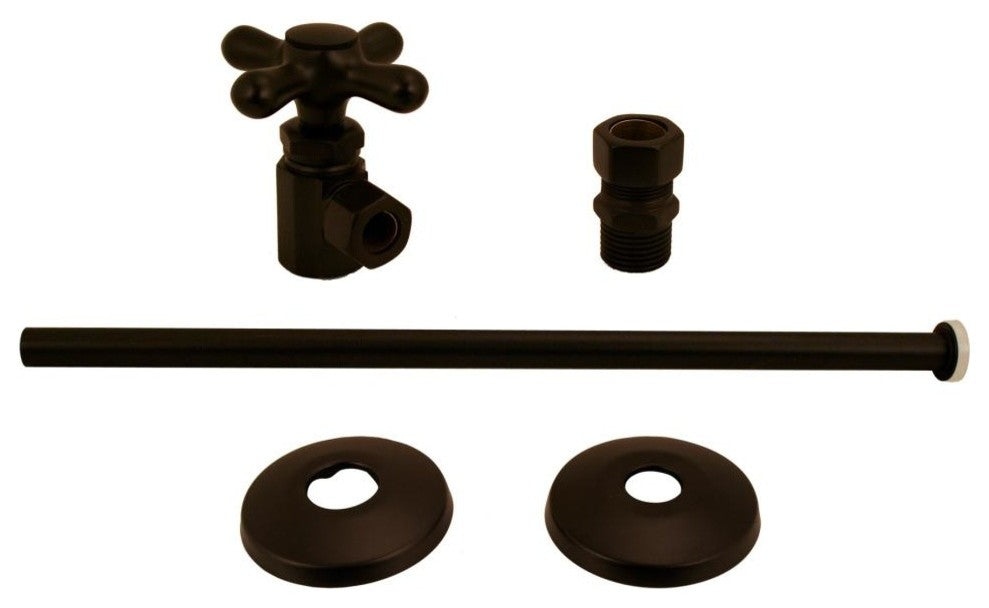 Toilet Kit With Stop and Flat Head Riser, Cross Handle, Oil Rubbed Bronze