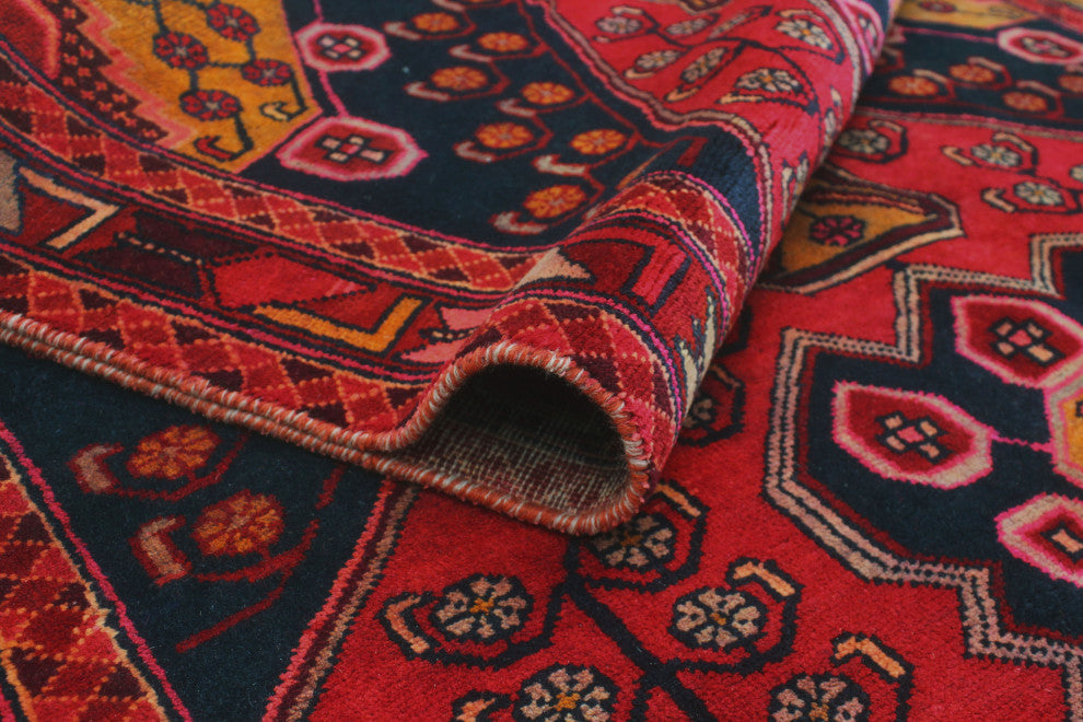 Fine Vintage Distressed Melek Red/Navy Runner, 4'3x9'11