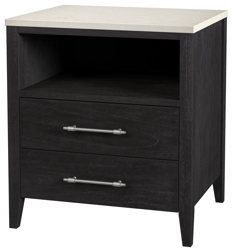 Mayfair 2-Drawer Wood and Marble Nightstand, Washed Black