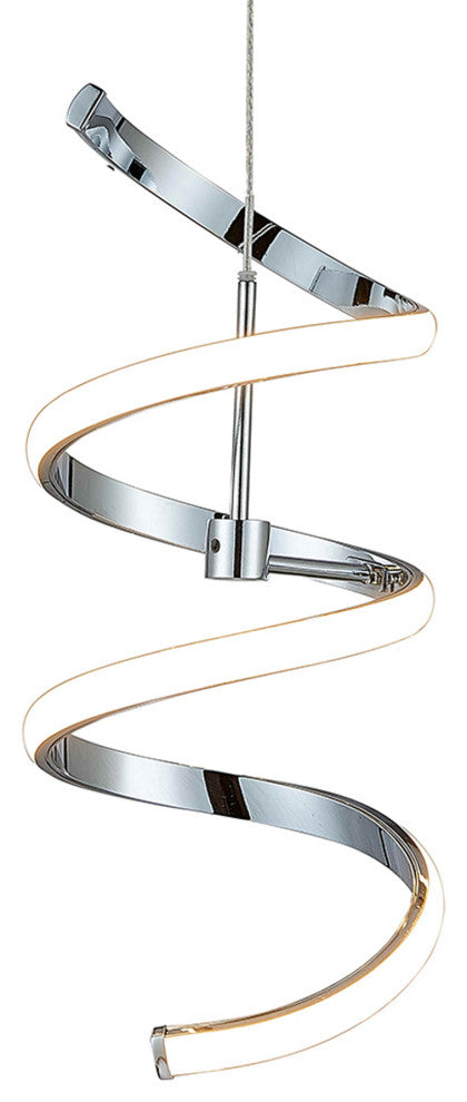 1-Light LED Spiral Pendant Light in Chrome Finish