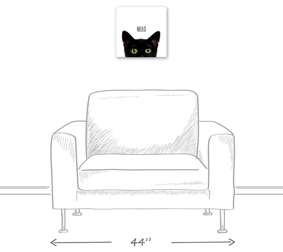 Designs Direct Curious Hello Black Cat 12x12 Canvas Wall Art