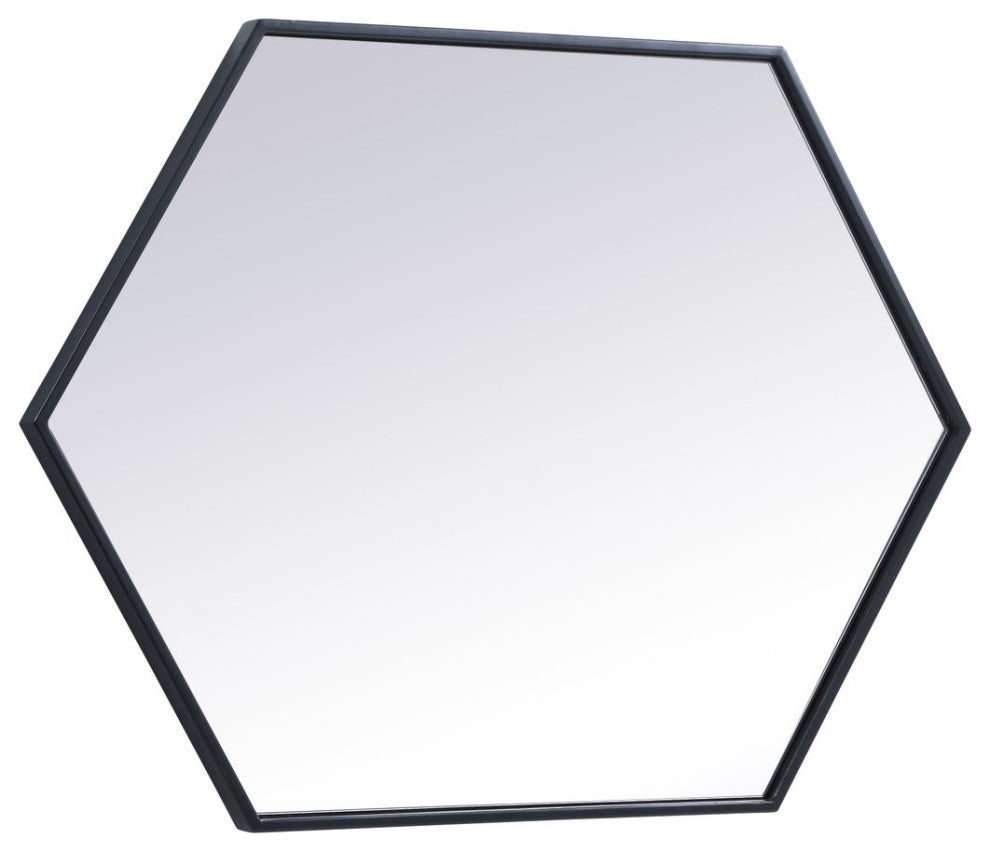 Metal Frame Hexagon Mirror 24", Black