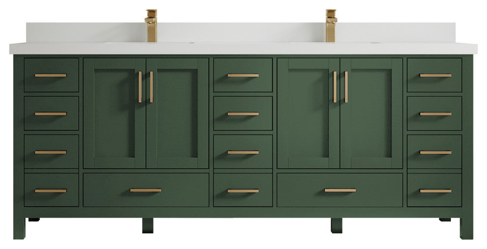 Preston Bath Vanity, Green, 84", White Quartz Top, Double, Freestanding