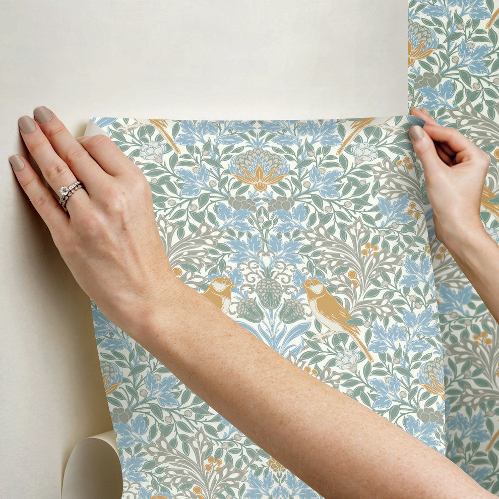 Garden Aviary Sky Blue Peel and Stick Wallpaper