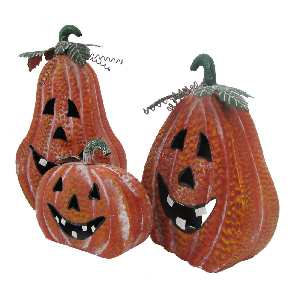 Metal Jack-O-Lantern Decorations, Set of 3