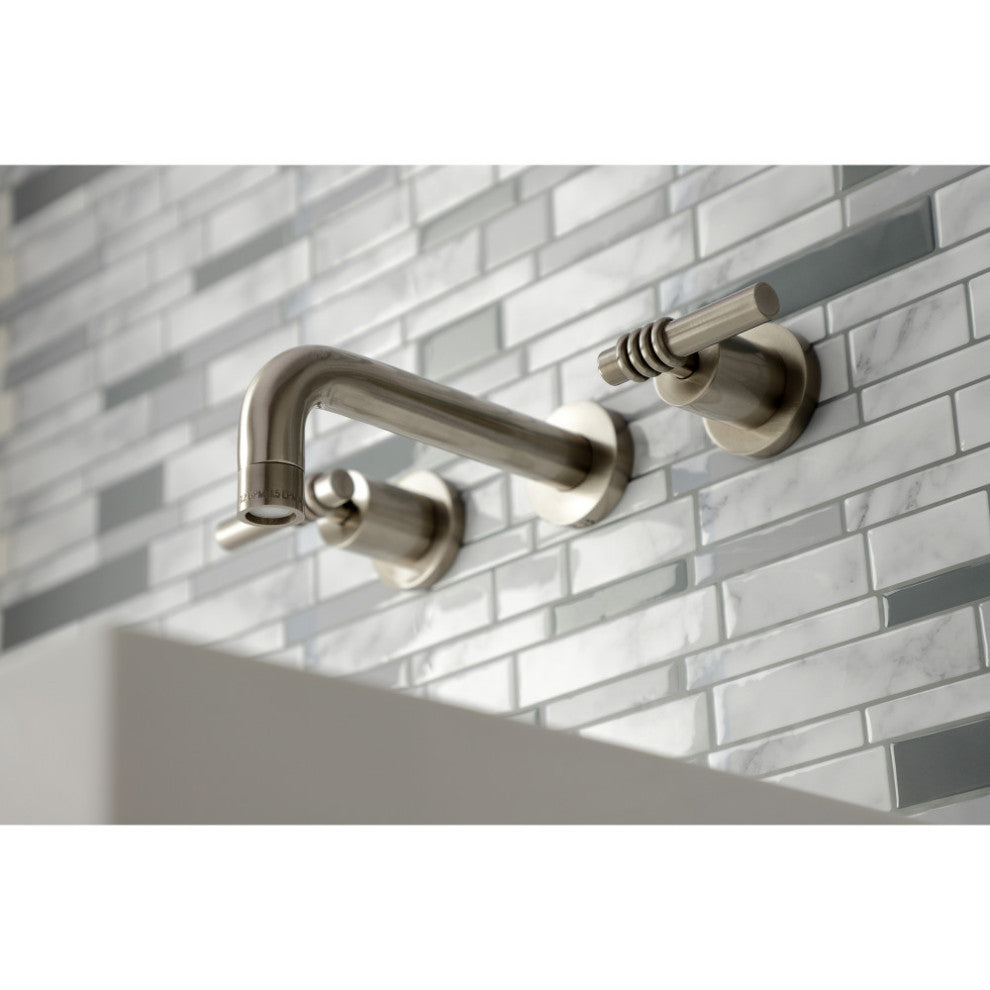 Kingston Brass KS8128ML 2-Handle 8" Wall Mount Bathroom Faucet, Brushed Nickel