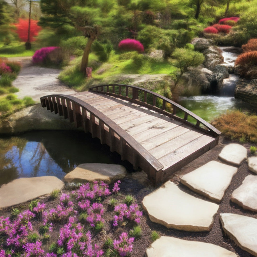 SamsGazebos Japanese Crescent Wood Garden Bridge 8 ft