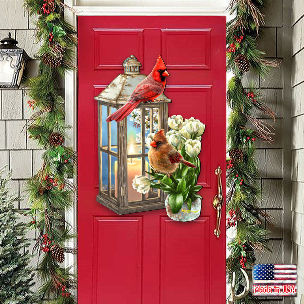 Lantern Cardinals Holiday Door Decor